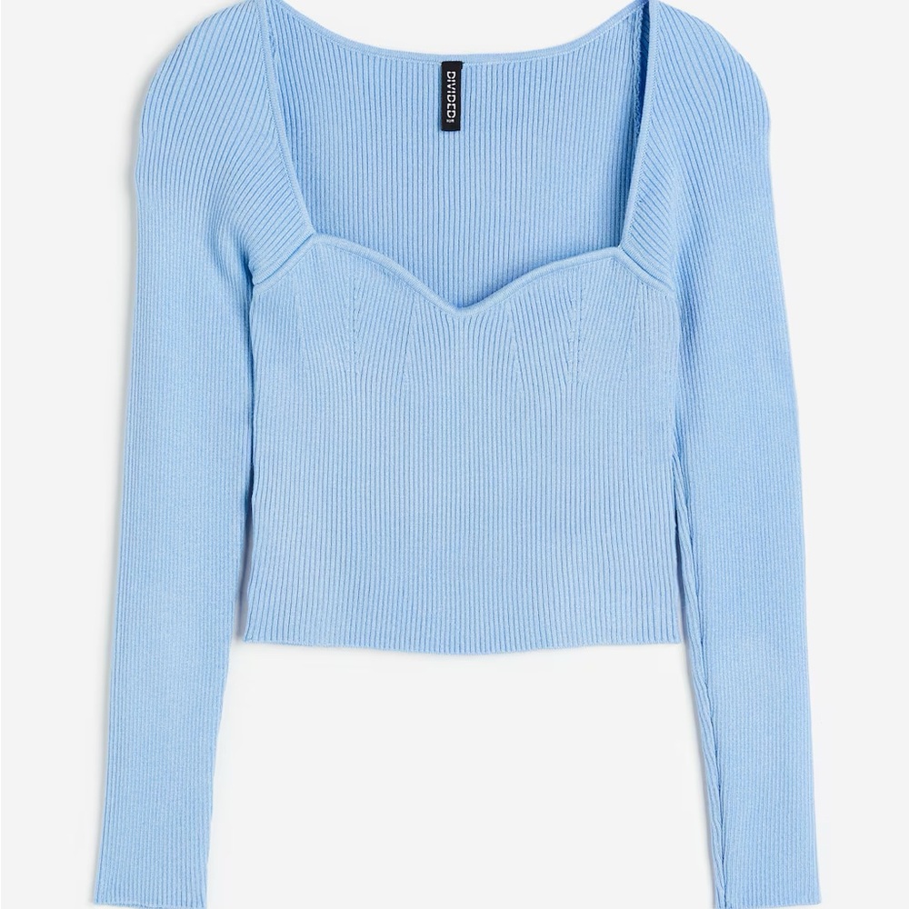 Pastel Blue Ribbed Long Sleeve Top